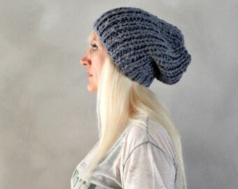 Womens Slouchy Blue Beanie Hand Knitted Beanie Nordic Scandinavian Motif Patterned Beanie Knit Winter Hat Gift for Her Christmas Gift