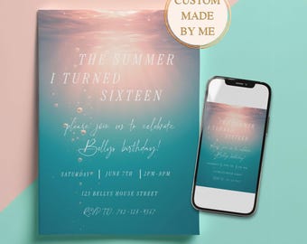 Personalized The Summer I Turned Pretty Party Digital Printable Invite︳Summer Birthday Watch Party Invitation︳Turquoise Ocean Pink Teen Girl