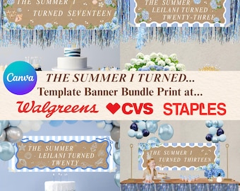 Banner digitale "The Summer I Turned Pretty" 2 x 6 piedi, modello Canva, effetto dipinto. Qualsiasi età/qualsiasi tema/qualsiasi evento. Decorazioni per feste di compleanno estive.