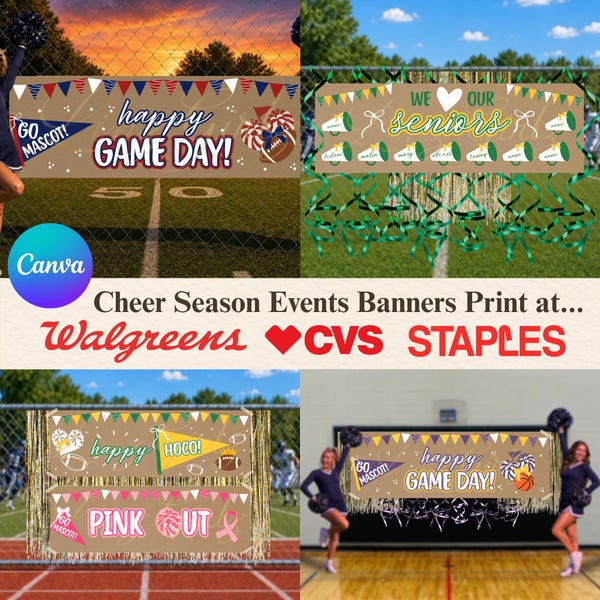 Cheer Season Events Banners 2x6ft Canva Template Bundle︳Game Day Football Basketball Homecoming Spirit Week Sign Pink Out HighSchool College