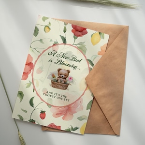 Pregnancy Announcement New Bud Blooming Printable Card︳Garden Floral Fruit︳Baby Arrival Gender Neutral︳Social Media Reveal︳DIGITAL DOWNLOAD