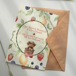 Pregnancy Announcement Berry Sweet Printable Card︳Garden Fruit Theme︳New Baby Arrival Gender Neutral︳Social Media Reveal︳DIGITAL DOWNLOAD