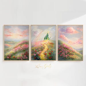 3 PC Set︳Dreamy Hillside︳Wizard of Oz Wicked Impressionist Whimsical Oil Painting︳Over the Rainbow︳Home Wall Decor Nursery︳DIGITAL DOWNLOAD