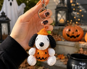 Halloween Puppy Crochet Keychain, Handmade Amigurumi Puppy Keyring, Pumpkin Skeleton Zombie Dog Keychain, Cute Halloween Bag Charm
