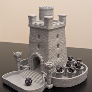 3D Printed Castle Dice Tower with 7-Die Holder: DnD RPG Gift