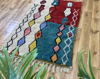 Red moroccan rug-Moroccan Boujaad Rug - Handmade Rug - Custom Moroccan Rug -Cutom Colorful Moroccan Rug - Berber Rug - Home Decor Rug berber