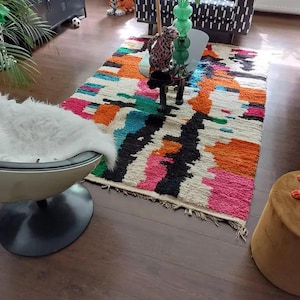 Marokkanischer Wollteppich Handgeknüpft | Berber Teppich Bunt | Boho Teppich Wohnzimmer | Teppich nach Mass | Azilal Teppich Unikat