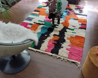Marokkanischer Wollteppich Handgeknüpft | Berber Teppich Bunt | Boho Teppich Wohnzimmer | Teppich nach Mass | Azilal Teppich Unikat