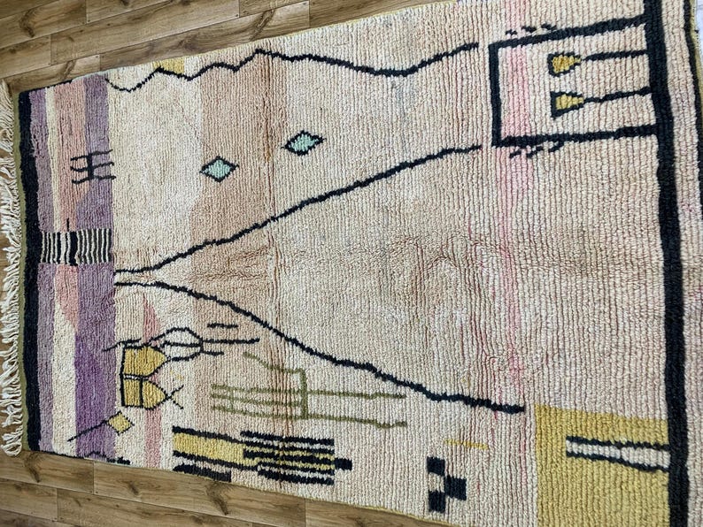 Abstract Rug in Earthy Tones: Handmade Natural Wool Carpet, Terracotta Red Boho Decor, Custom Modern Wall Tapestry
