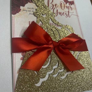 Beauty and the beast themed quinceañera sweet 16 invitation invitación de bella y la bestia belle