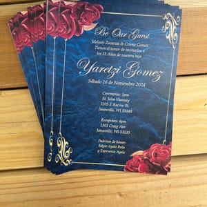 Beauty and the beast quinceañera Invitation | Invitación rojo para quince años, Sweet Sixteen Bella y la bestia