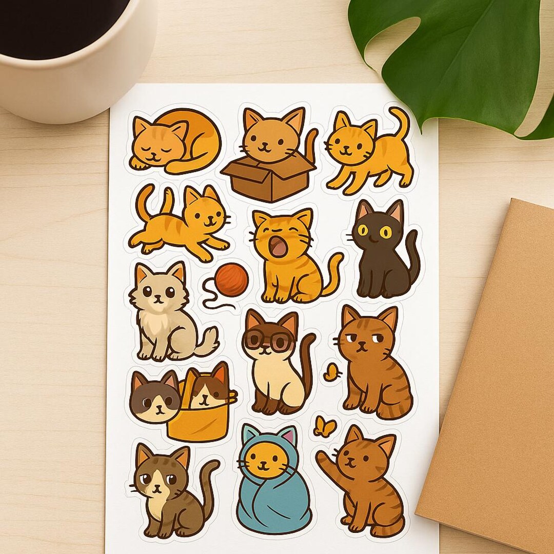 Kawaii Cat Stickers – Waterproof Vinyl Decals for Laptop, Journals (16 ...
