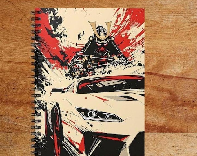 Samurai Racer Spiral Notebook - Ruled Line, Car Enthusiast Journal, Gift for Motorheads, Unique Study Supplies, Cool Note-taking