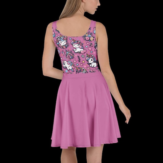 unicorn skater dress [S-3XL] Gothic Skeleton Unicorns Skater Dress S / Black/Purple