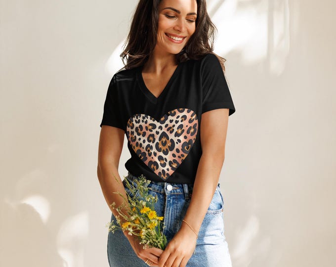 Cheetah Heart Women’s relaxed v-neck t-shirt