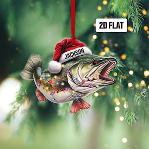 Personalized Fishing 2D Flat Ornament, Custom Name Christmas Ornament, Fisherman Ornament, Bass Fish Dad Ornament, Gifts for Him, Dad