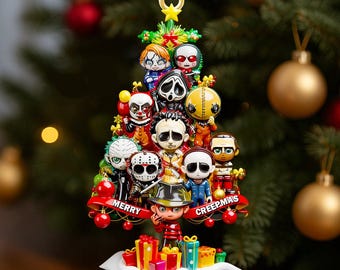 Adorno navideño personalizado de terror para el árbol de Navidad, regalos para fanáticos del terror, adorno navideño de terror, regalo navideño de terror, árbol de Navidad espeluznante