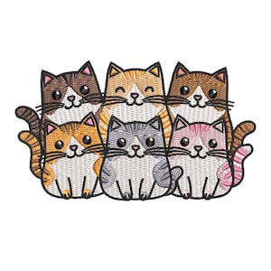 Happy Cat Embroidery Design, Cute Cat Embroidery File, Animal Embroidery Machine File, Instant Download, Includes 4 Sizes