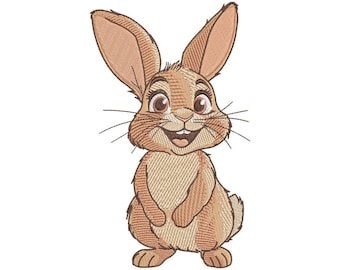 Diseño de bordado de conejo, archivo de conejo feliz, diseño de animal lindo, descarga instantánea, incluye 4 tamaños