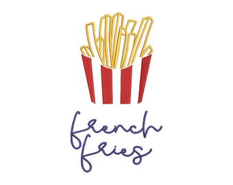 Diseño de papas fritas, archivo de bordado de papa, diseño de comida rápida, descarga instantánea, incluye 4 tamaños