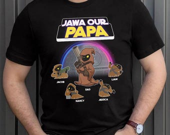 Camiseta Jawa personalizada para papá, camiseta de ciencia ficción personalizada para papá con los nombres de los niños, regalo del Día del Padre de parte de los niños, papá amante de las películas espaciales.