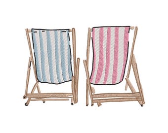 Diseño de bordado de sillas de playa, diseño de bordado de verano, diseño de bordado de playa, diseño de bordado de arte lineal para verano, 4 archivos