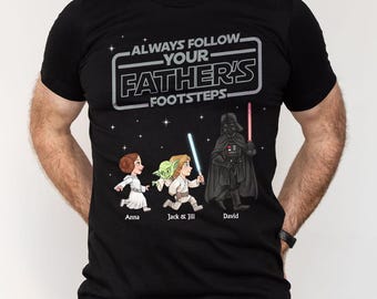 Personalized Galaxy Dad Shirt, Follow Fathers Footsteps, Custom Kids Names Sci Fi Tee, Fathers Day Gift For Dad, Best Papa Space Gift