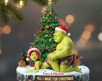 Adorno acrílico personalizado para pareja con un divertido monstruo verde, regalo de Navidad para parejas, monstruo verde divertido, monstruo verde navideño, pareja navideña