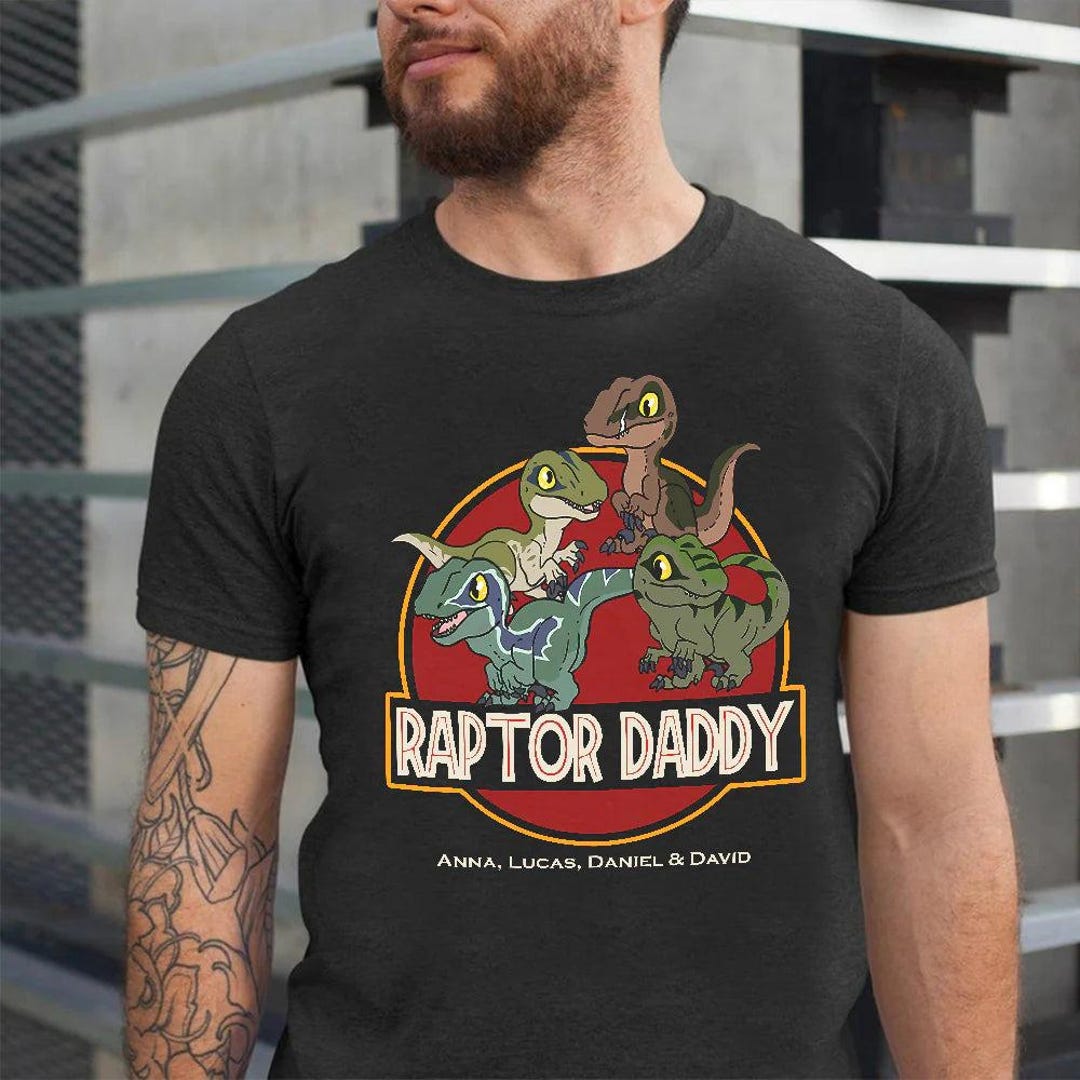 Daddy Raptor Personalized Raptor Daddy Shirt With Kids Names, Custom Jurassic Park ...