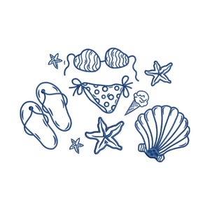 SeaShells Embroidery Design, Beach Embroidery Design, Summer Line Art Embroidery Design, Bikini Embroidery Design, Nautical Design