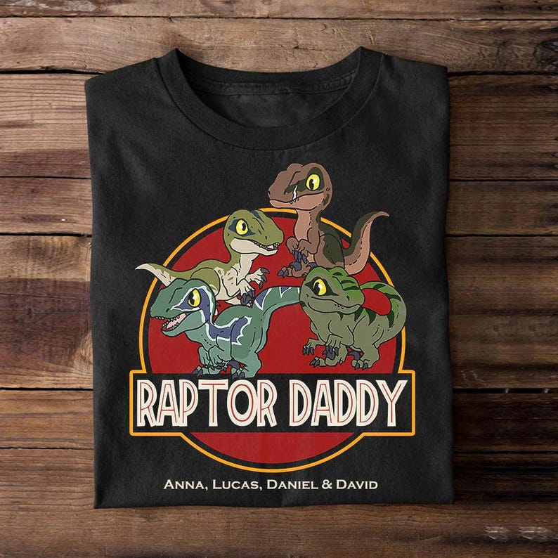 Daddy Raptor Personalized Raptor Daddy Shirt With Kids Names, Custom Jurassic Park ...