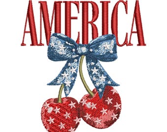 Diseño de bordado de cerezas americanas, bordado del 4 de julio, diseños patrióticos de sublimación, descarga digital, 4 tamaños