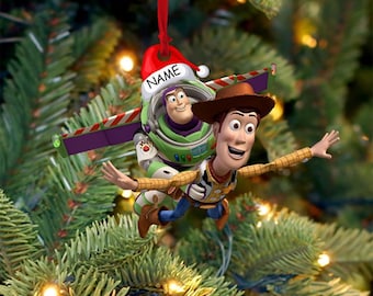 Adorno navideño personalizado de Buzz y Woody, adorno de amigos, adorno navideño de Toy Story para colgar en el árbol, para amantes de Toy Story.