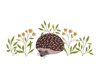 Lindo erizo con diseño floral, archivo de bordado de erizo, diseño de mascota, archivo de animal lindo, descarga instantánea, incluye 4 tamaños