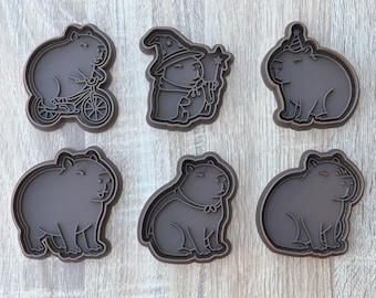 Capibara-koekjesvorm of set van 6 met reliëf | Schattige dierenkoekjes uitsteekvormpjes | 70 mm