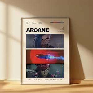 Arcane Poster from League of legends featuring VI and Jinx. Fit for Game room wall art and Movie wall art.