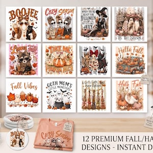 Ensemble de 23 pièces pour sublimation sur le thème de l'automne et d'Halloween : chats fantômes effrayants, citrouilles (téléchargement numérique)