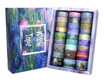 Jeu de rubans adhésifs Washi Monet | 27 rouleaux d'art en feuille d'or vintage dans une boîte cadeau