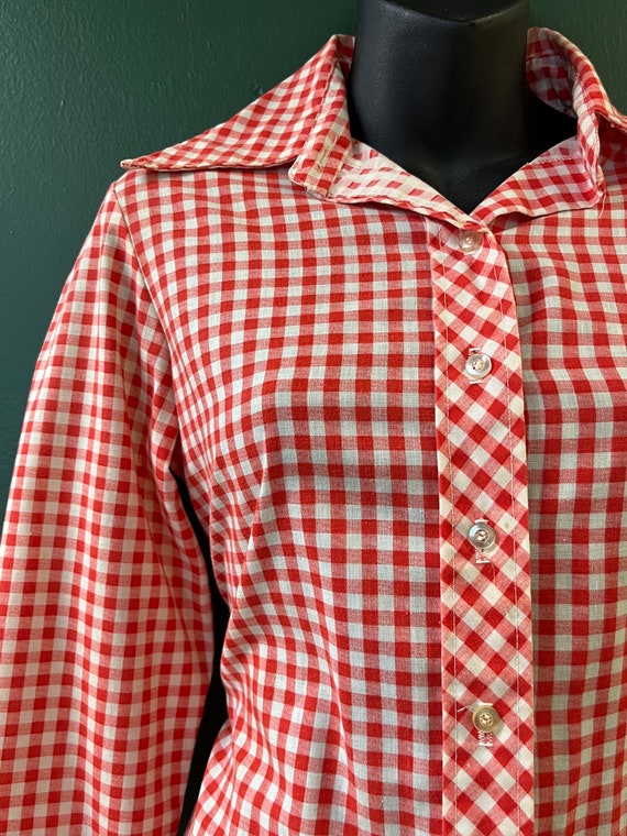red gingham blouse 1960s rockabilly country gal b… - image 3