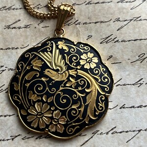 bird damascene pendant vintage boho necklace