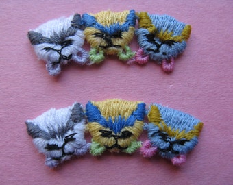 pastel kitty cat appliqué vintage kawaii kitten embroidered patch trim