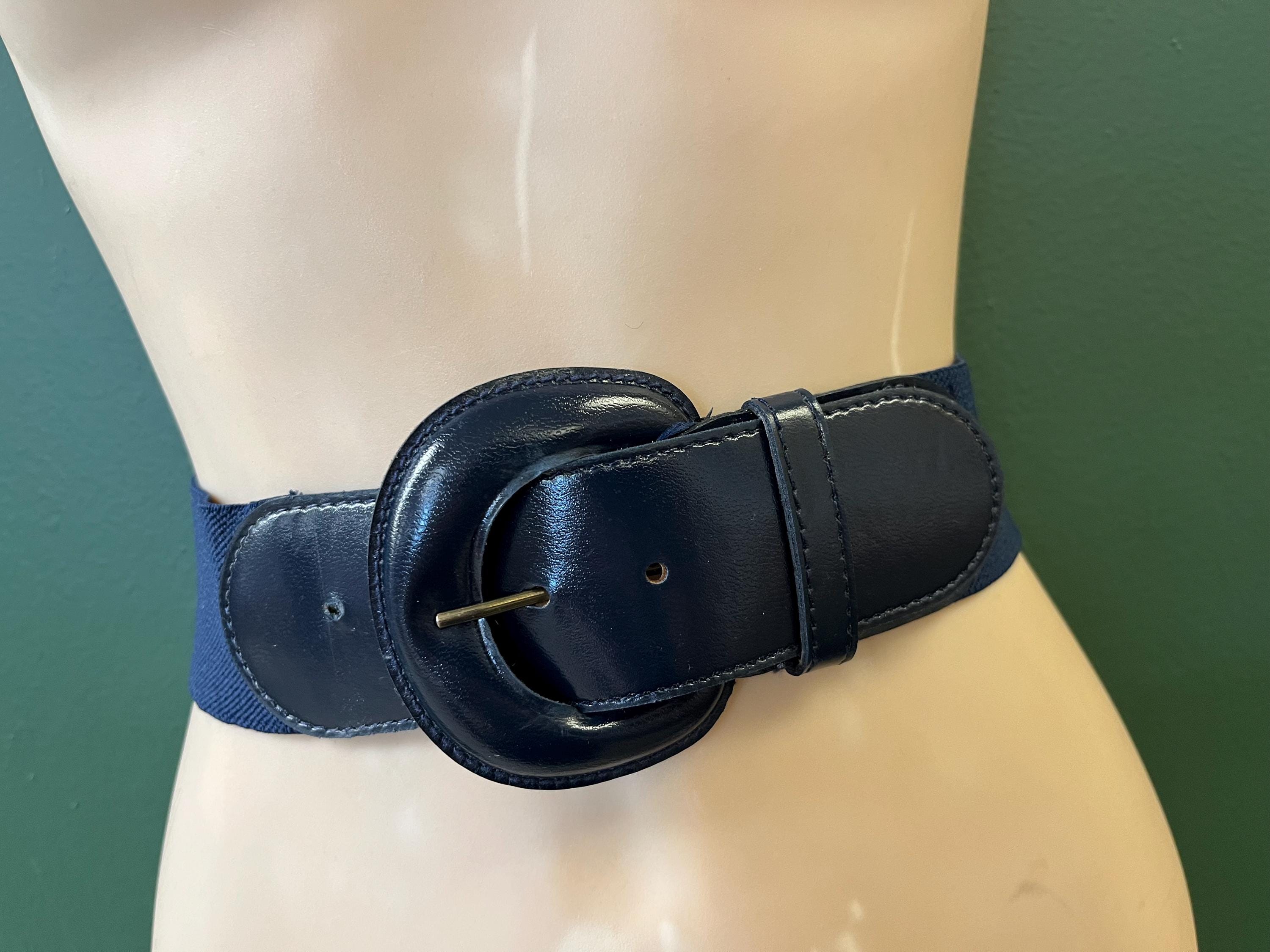 Vint. 80s 90s Charmant of Beverly Hills blue elastic waist belt silver buckle $_32.JPG?set_id=880000500F main image 2