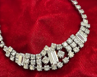 vintage rhinestone choker 1950s crystal collar necklace