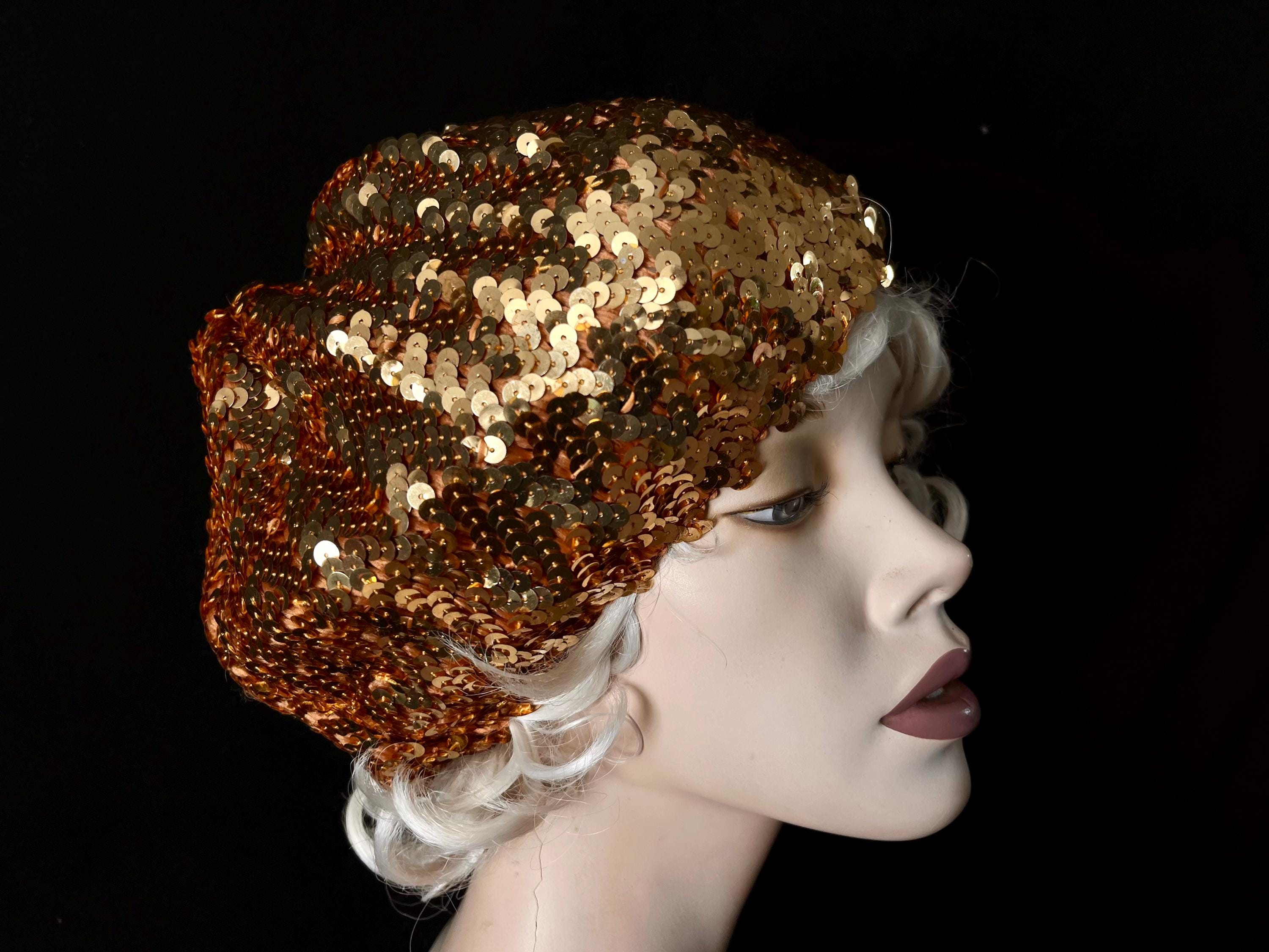 Vintage 70s 80s Gold Sequin Beret Slouchy Stretch 70s Mod Berets - Etsy main image 4