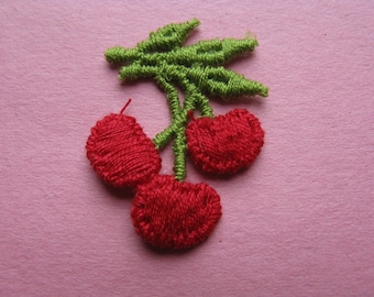 vintage cherry applique red cherries jacket patch sewing trim