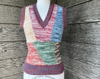 vintage space dyed sweater vest 1970s earthy pullover medium