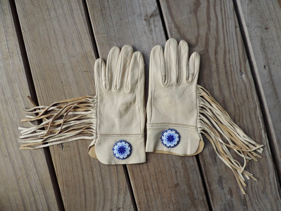 native fringed gloves vintage beaded ladies leathe