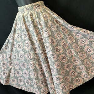 1950s floral circle skirt vintage pink flower print full flare XS