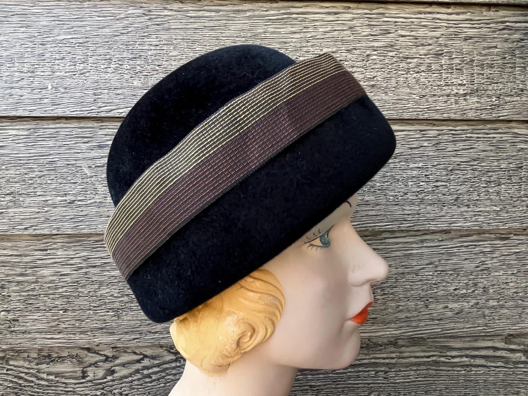 Black Velour Hat 1960s Mr. John Folded Brim Offset Stitch Cap - Etsy