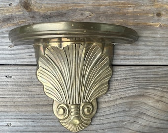 ornate brass shelf Hollywood Regency seashell sconce shelf